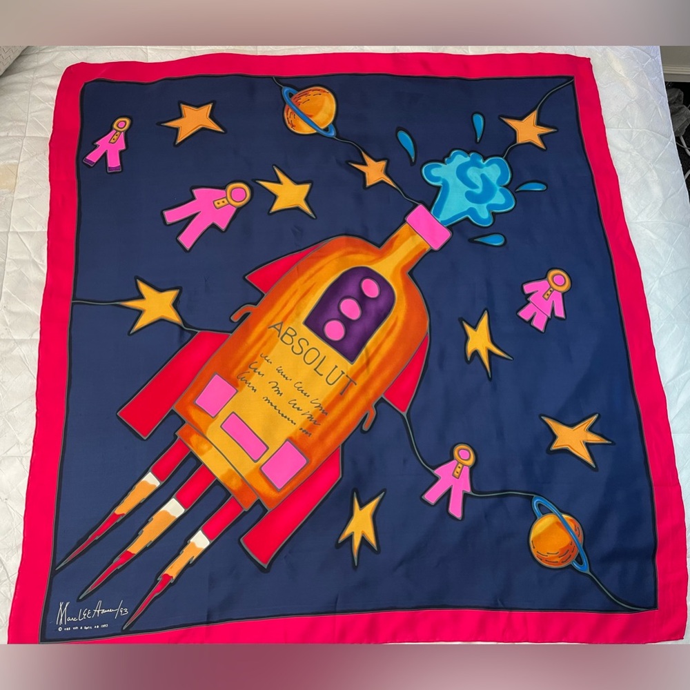 100% Silk Scarf Absolut Vodka Marc Lee Hauser 1993 pop art